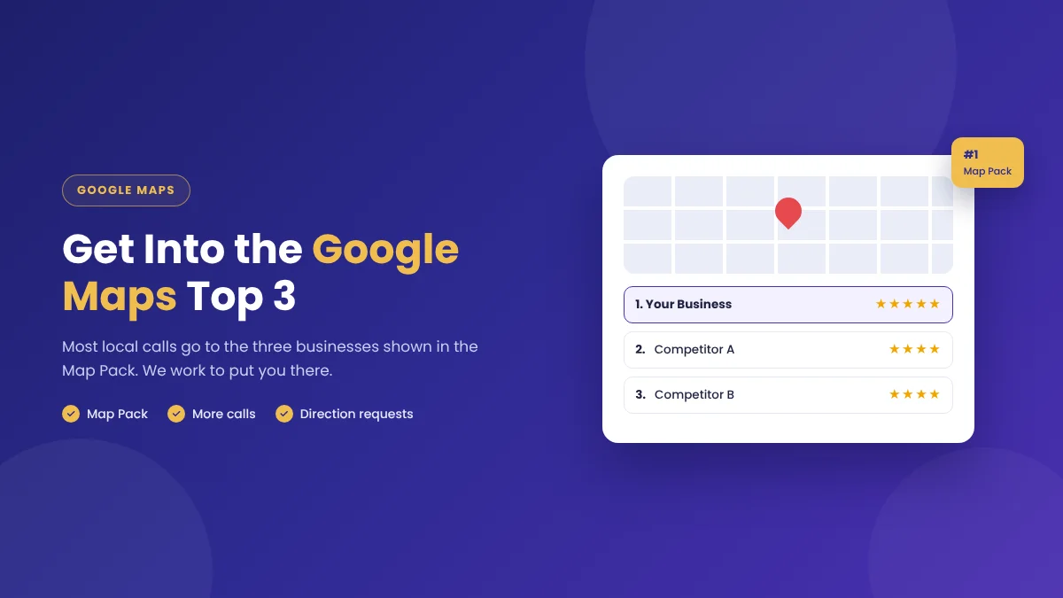 Local business ranking first in the Google Maps 3-pack after local SEO